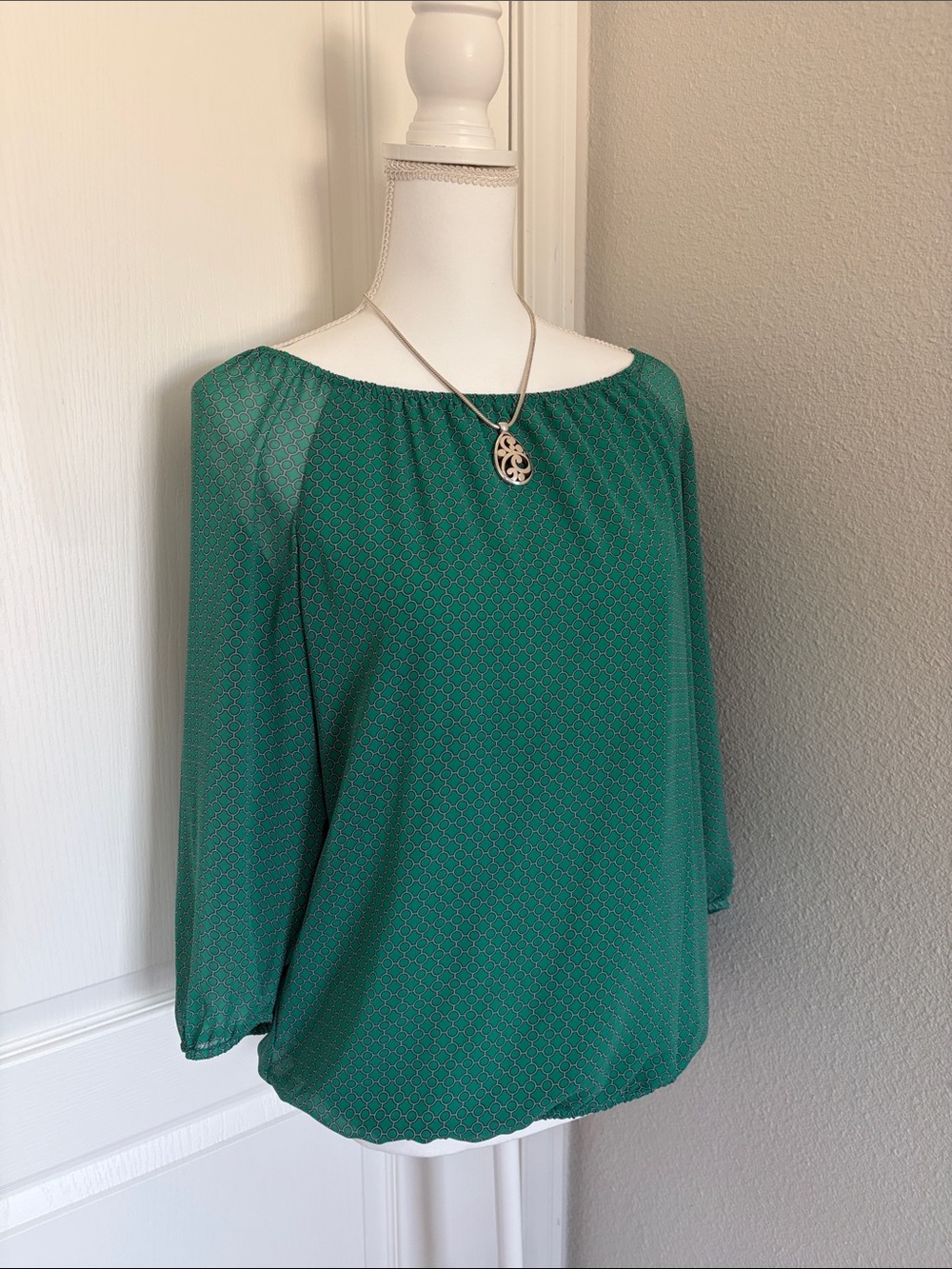 Ann Taylor Teal Green Peasant-Style Blouse